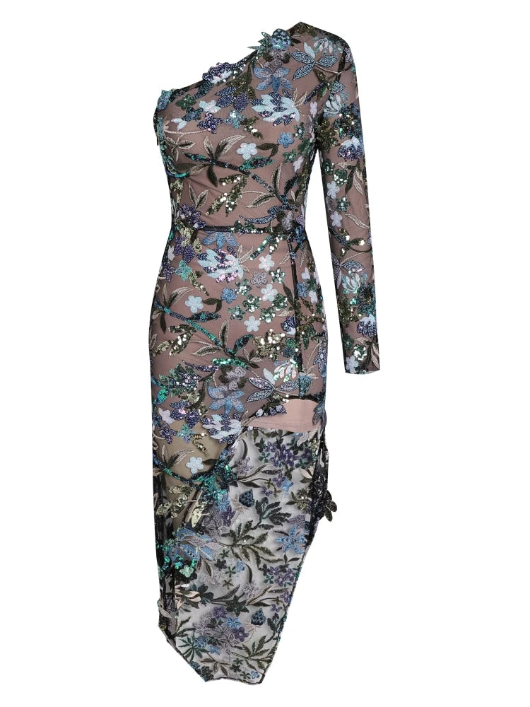 New Sexy Strapless Floral Sequin Long Dress Women Luxury Sequins Flower Backless Long Slim Dress Evening Party Runway Gown Dress