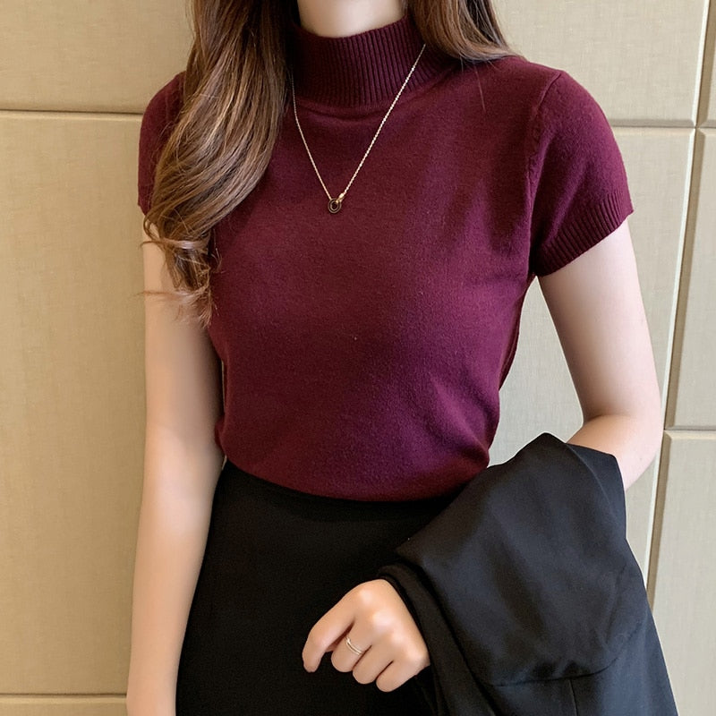 Knitted Slim Turtleneck Blouse