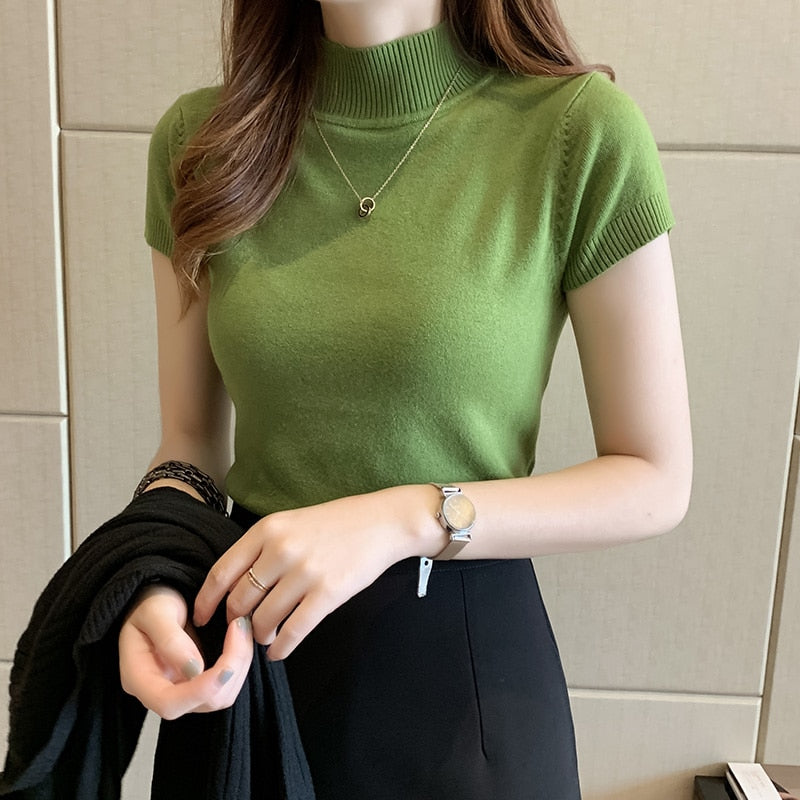 Knitted Slim Turtleneck Blouse
