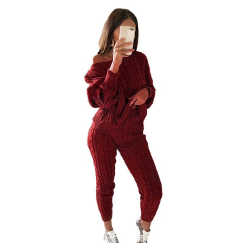 Ladies Knitted O Neck Lounge Set