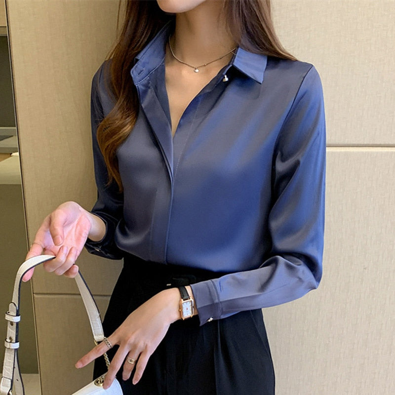 Silk Long Sleeve Shirt Blouse