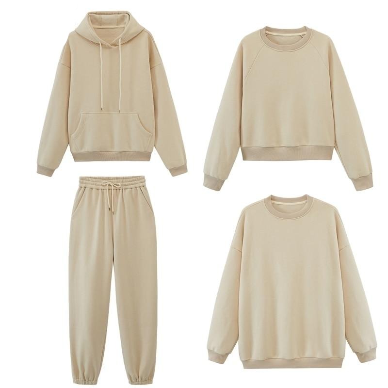 Oversized Solid Pullover Hooded Sweatshirt Tracksuit