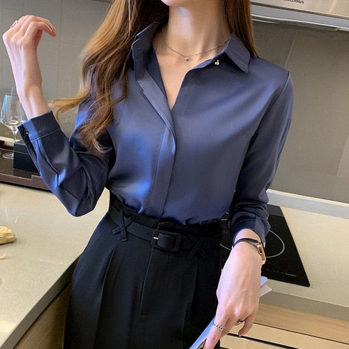 Silk Long Sleeve Shirt Blouse