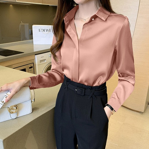 Silk Long Sleeve Shirt Blouse