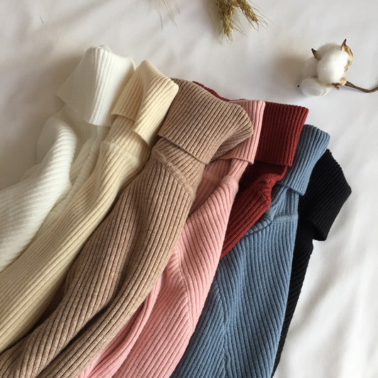 Autumn  Turtleneck Ribbed Long Sleeve Pullover Sweater