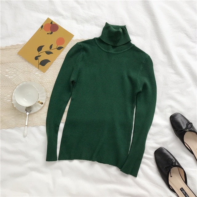 Autumn Turtleneck Ribbed Long Sleeve Pullover Sweater