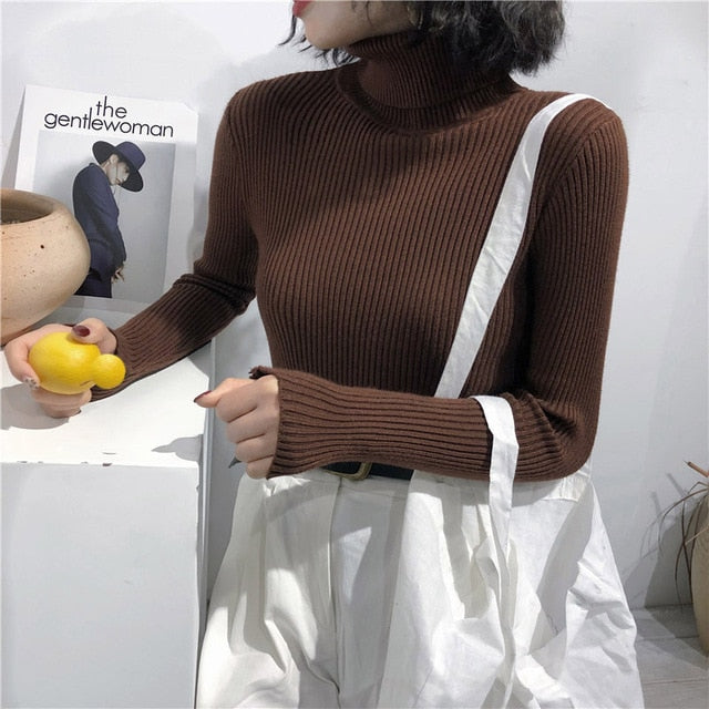 Autumn Turtleneck Ribbed Long Sleeve Pullover Sweater