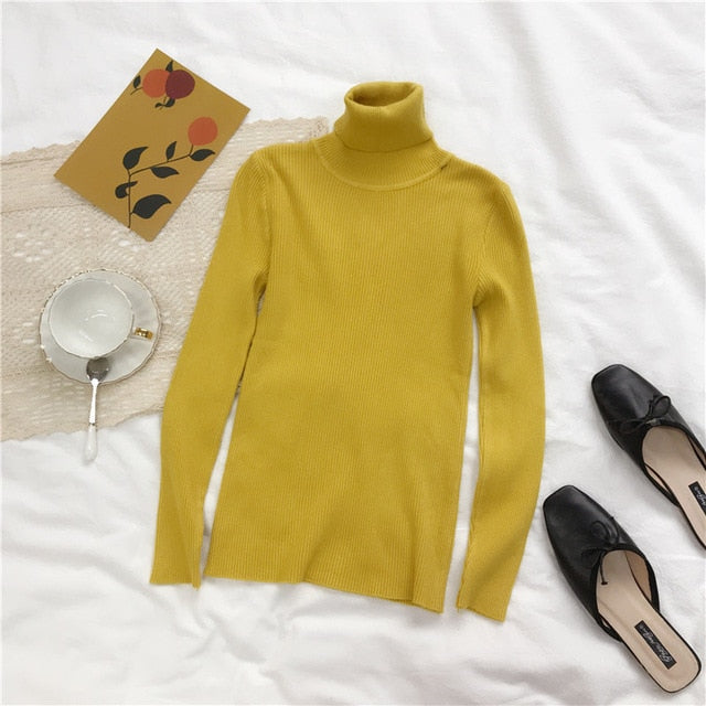 Autumn Turtleneck Ribbed Long Sleeve Pullover Sweater