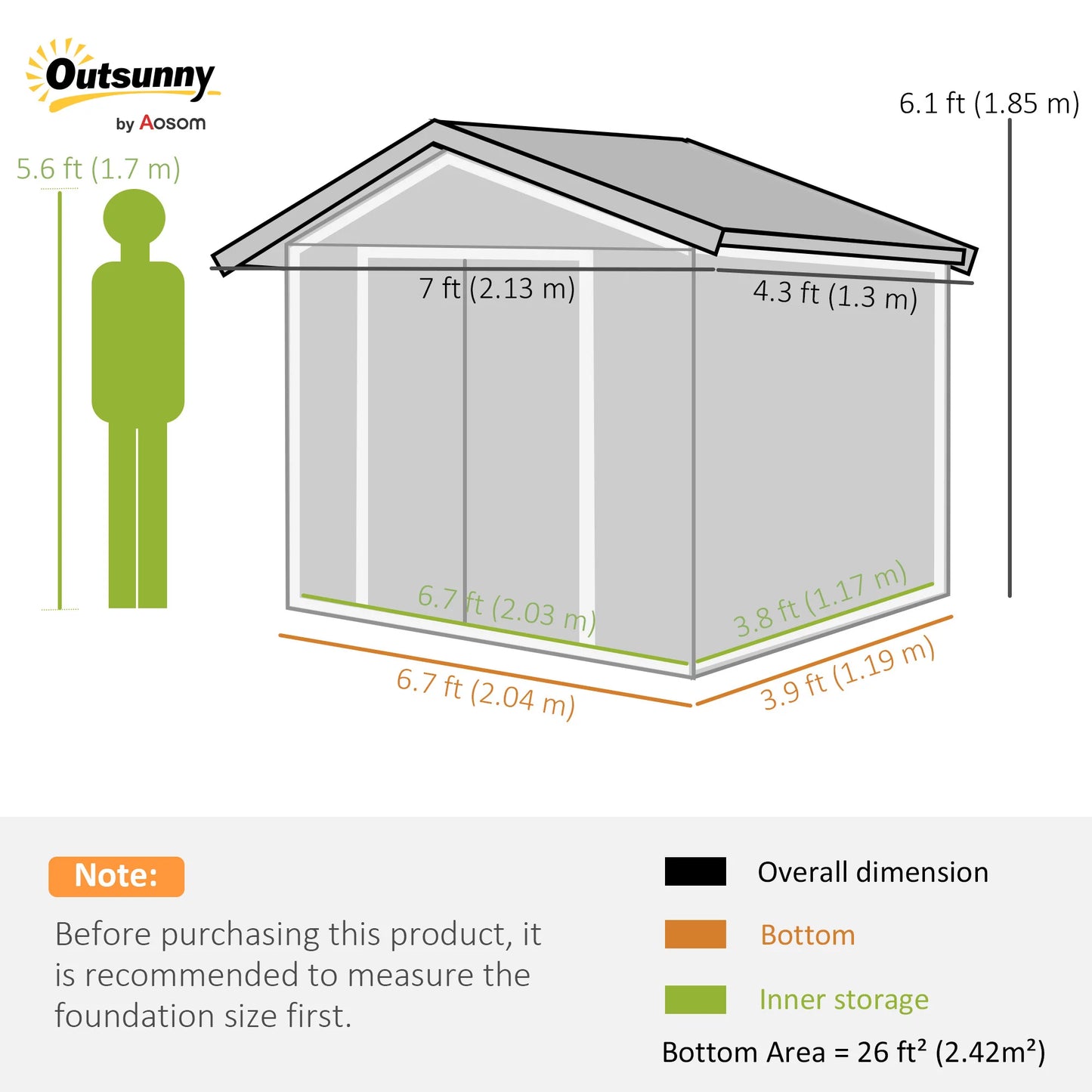 Outsunny 7 X 4ft Garden Shed Storage with Locking Door and Foundation Kit, Light Brown