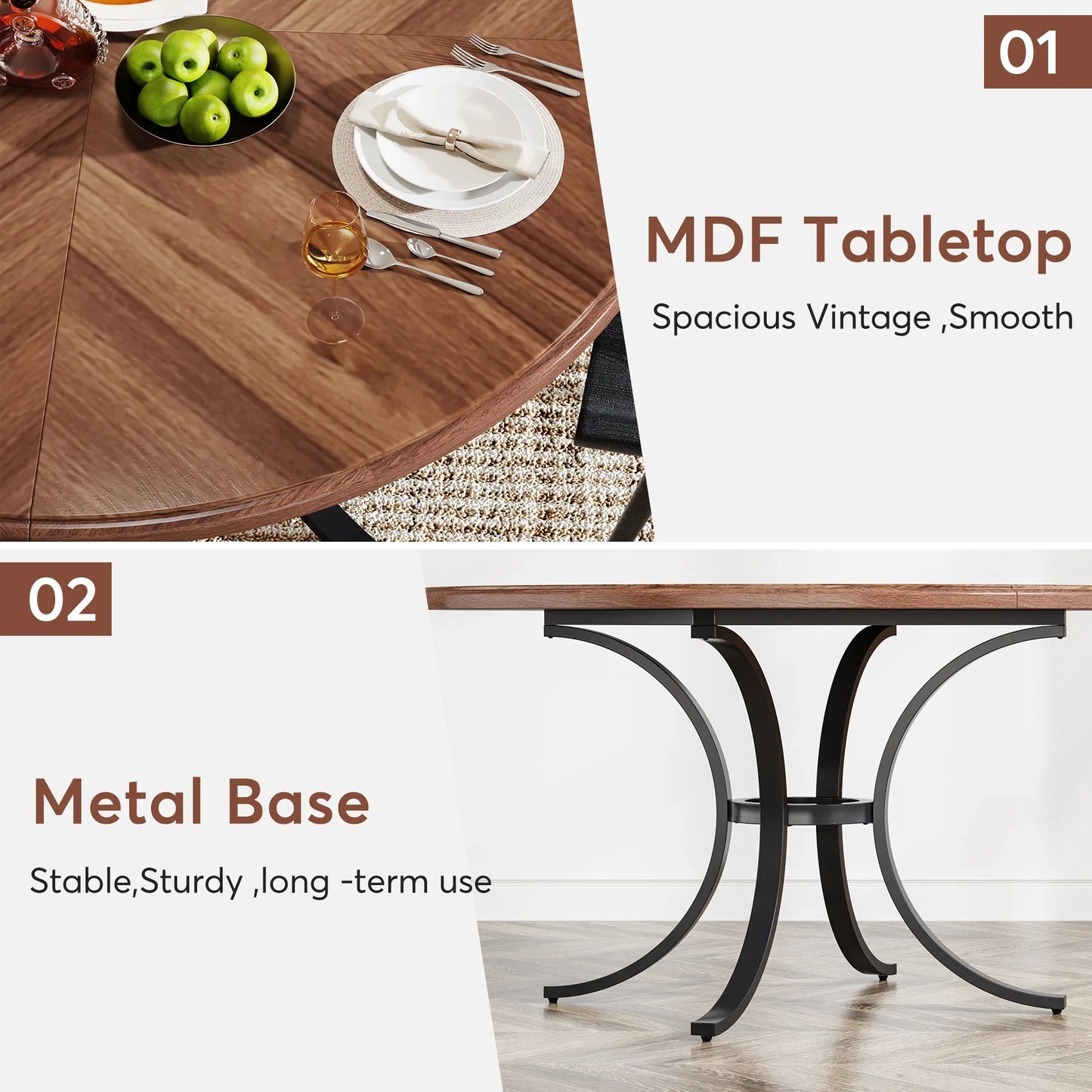 Tribesigns 47" Round Dining Table for 4 People, Farmhouse Kitchen Table with Wooden Texture Surface & Pedestal Base, Round Table