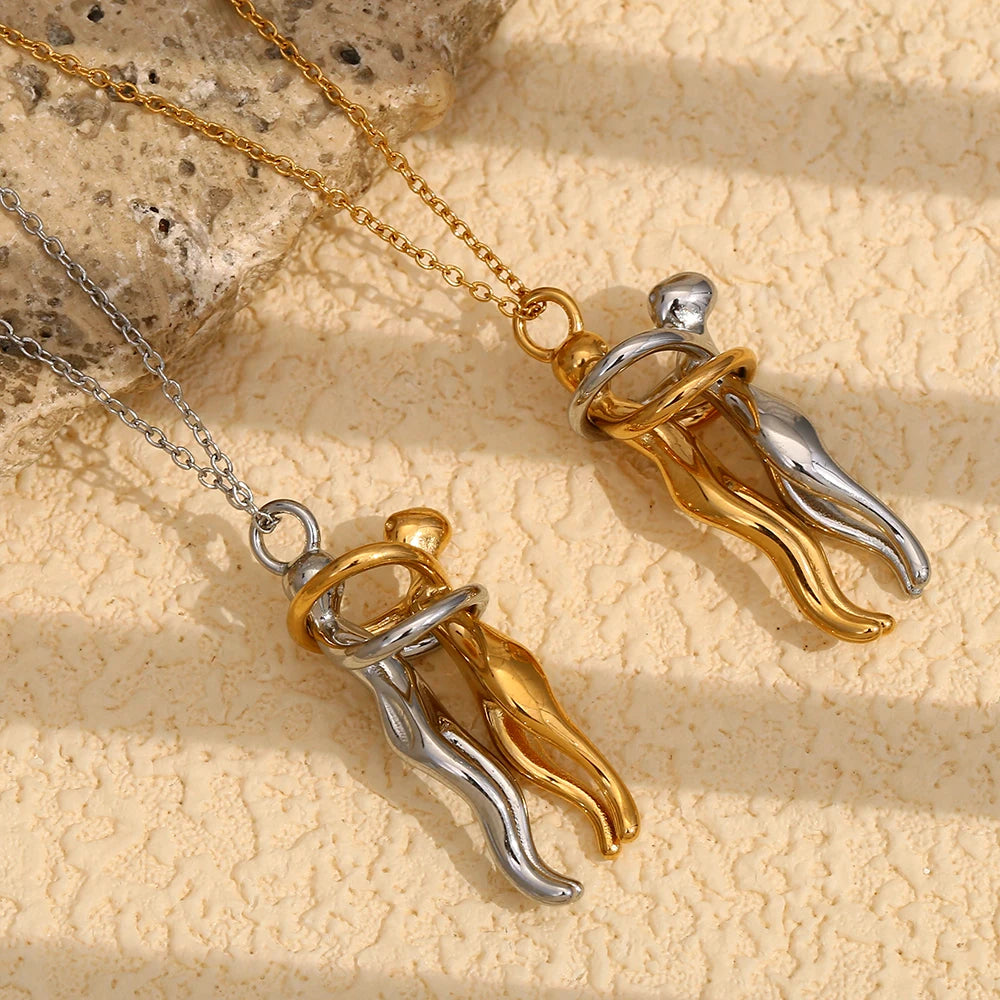 E.B.belle Mix Color Smooth Design People Hug Pendants Necklace Stainless Steel 18K Gold Fashion Jewelry For Lover Family Gift