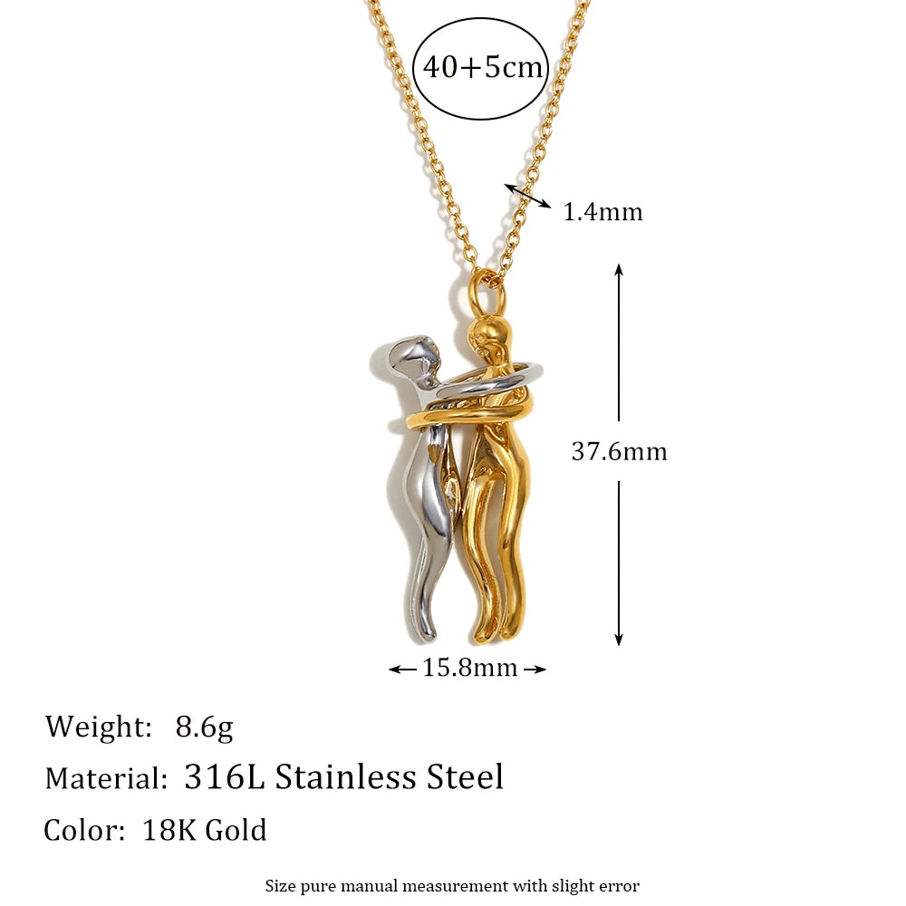E.B.belle Mix Color Smooth Design People Hug Pendants Necklace Stainless Steel 18K Gold Fashion Jewelry For Lover Family Gift