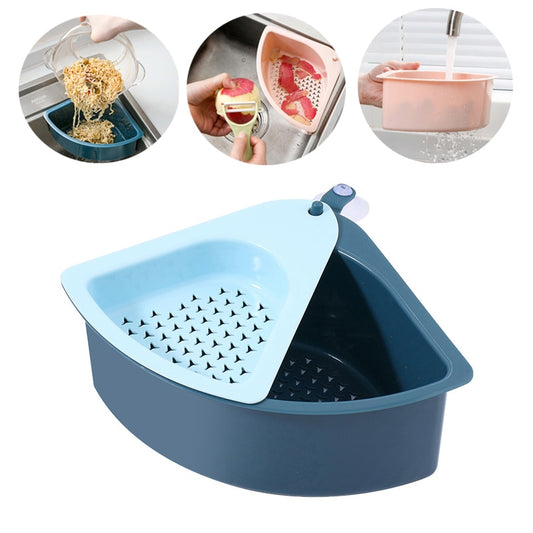 Kitchen Triangular Sink Strainer Drain Fruit Vegetable Drainer Basket Suction Cup Sponge Rack Storage Tool Sink Filter Shelf